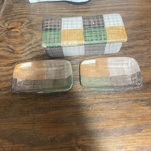 Vtg Handmade in Italy Pottery Cigar Box with Lid and 2 Ashtrays